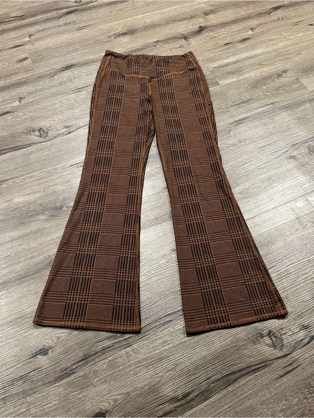 Brown Plaid Flare Pants for Women